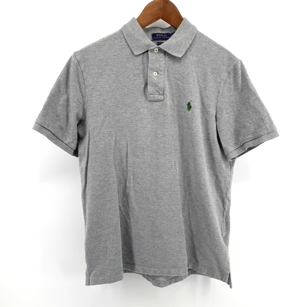 Polo Ralph Lauren Polo Shirt Men Medium Gray Classic Fit Green Pony Short Sleeve